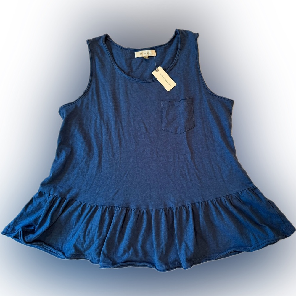 Eri + Ali - Anthropologie - Blue Knit Sleeveless Peplum Top (Women's S)